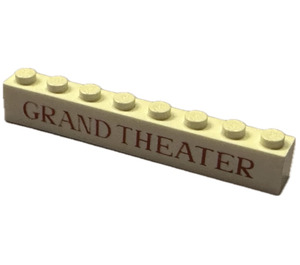 LEGO Brick 1 x 8 with "GRAND THEATER" without Bottom Tubes with Cross Support