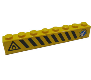 LEGO Brick 1 x 8 with Yellow and Black Danger Stripes, Rocket right Sticker (3008)