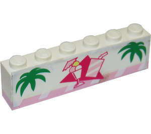 LEGO Brick 1x6 and Pink Plate Assembly with Palmtree Leaves and Icecream Cup and Softdrink Sticker