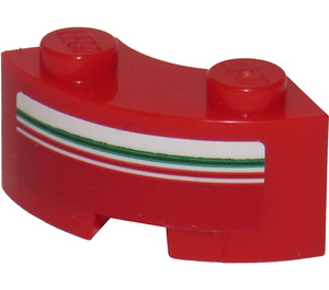 LEGO Mattoncino 2 x 2 Rotondo Angolo con Rosso e Verde Strisce Adesivo con intaglio per bottoncino e lato inferiore rinforzato (85080)