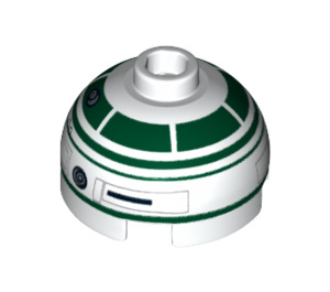 LEGO Brick 2 x 2 Round with Dome Top with Dark Green Astromech R2-X2 (Hollow Stud, Axle Holder) (16707 / 30367)