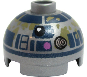 LEGO Brick 2 x 2 Round with Dome Top with R2-D2 Head with Dirt Splashes (Hollow Stud, Axle Holder) (18841 / 38102)