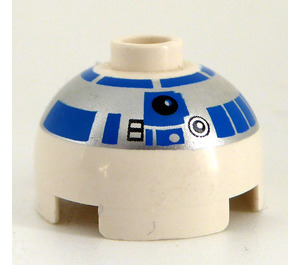 LEGO Klods 2 x 2 Rund med Dome Top med Sølv og Blå Mønster (R2-D2) (Sikkerhedskknops uden akselholder) (30367 / 83715)