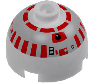 LEGO Steen 2 x 2 Rond met Dome Top met Zilver en Rood R5-D4 Printing (Veiligheidsnop zonder ashouder) (30367 / 83730)