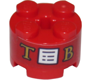 LEGO Brick 2 x 2 Round with gold 'T'  Label and 'B' Sticker (3941)