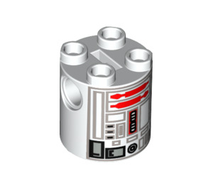 LEGO Brick 2 x 2 x 2 Round with Gray Lines and Red (R5-D4) with Bottom Axle Holder 'x' Shape '+' Orientation (30361 / 83787)