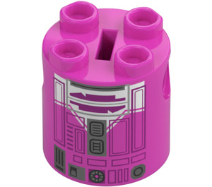 LEGO Klods 2 x 2 x 2 Rund med QT-KT Droid Legeme med bundakselholder 'x' Form '+' Retning (30361)