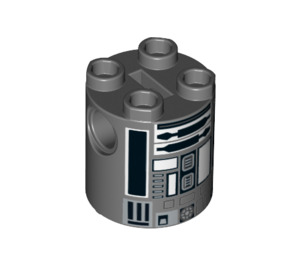 LEGO Brick 2 x 2 x 2 Round with R2-Q2 Astromech Droid Body with Bottom Axle Holder 'x' Shape '+' Orientation (30361 / 39496)