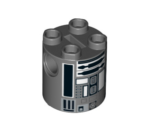 LEGO Stein 2 x 2 x 2 Rund mit R2-Q2 Astromech Droid Körper mit unterem Achshalter 'x' Form '+' Ausrichtung (30361 / 39496)