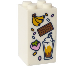 LEGO Brick 2 x 2 x 3 with Bananas, Chocolate, Strawberry and Shake, on the other side Flowers  Sticker (30145)
