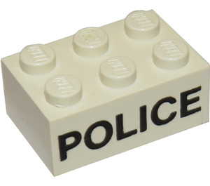 LEGO Backstein 2 x 3 mit Schwarz "Polizei" Sans-Serif (Früher ohne Kreuzstützen) (3002)