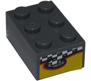 LEGO Brick 2 x 3 with Checkered and Yellow Pattern Sticker (3002)