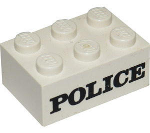 LEGO Brick 2 x 3 with Embossed Black 'POLICE' Serif Bold Pattern (Earlier, without Cross Supports) (3002)