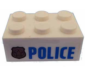 LEGO Brick 2 x 3 with Gold Badge and Blue POLICE Sticker (3002)