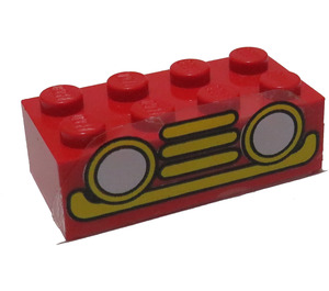 LEGO Brick 2 x 4 with Car Grille Fabuland Horizontal Yellow Sticker (3001)