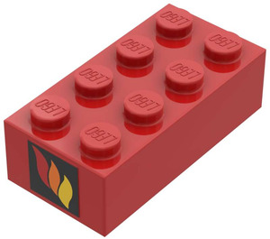 LEGO Backstein 2 x 4 mit Classic Feuer Logo (Both Ends) Aufkleber (Früher ohne Kreuzstützen)