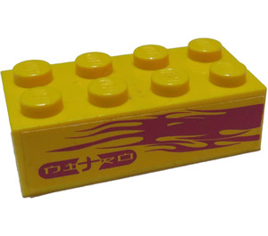 LEGO Brick 2 x 4 with flames and NITRO on yellow background (right) Sticker (3001)