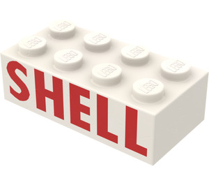 LEGO Brique 2 x 4 avec rouge 'SHELL' (Plus tôt, sans supports croisés) (3001)
