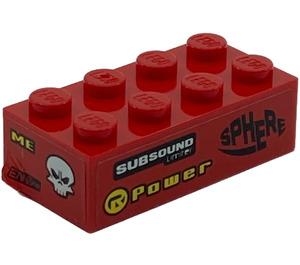 LEGO Backstein 2 x 4 mit 'SUBSOUND LIMITER', 'POWER' und 'SPHERE' Recht Aufkleber (3001)
