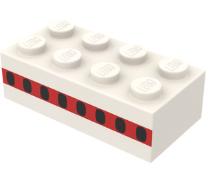 LEGO Brick 2 x 4 with Thick Red Stripe with 8 Plane Windows (Earlier, without Cross Supports) (3001)