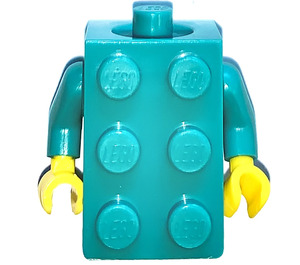 LEGO Brick Costume with Dark Turquoise Arms and Yellow Hands