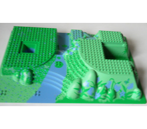 LEGO Bright Green Baseplate 32 x 48 x 6 Raised with Steps and Medium Blue / Green Garden Pattern