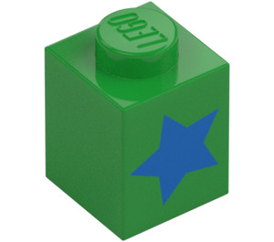 LEGO Bright Green Brick 1 x 1 with blue star (76908 / 103803)