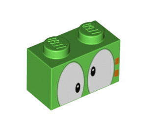 LEGO Bright Green Brick 1 x 2 with Lemmy Eyes with Bottom Tube (3004 / 94708)