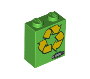 LEGO Bright Green Brick 1 x 2 x 2 with Recycle with Inside Stud Holder (3245 / 20245)