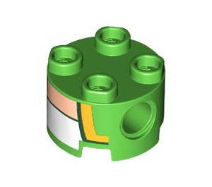 LEGO Lyse-grøn Klods 2 x 2 Rund med Huller med Gul / Grøn / Kød / hvid Toad Bryst (17485 / 79550)