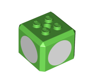 LEGO Verde brillante Mattoncino 3 x 3 x 2 Cube con 2 x 2 Bottoncini su Superiore con Bianco Circles (69085 / 102207)