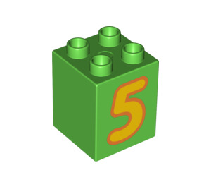 LEGO Bright Green Duplo Brick 2 x 2 x 2 with '5' (31110)