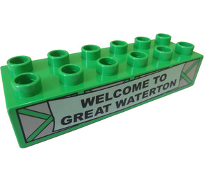 LEGO Bright Green Duplo Brick 2 x 6 with 'WELCOME TO GREAT WATERTON' (2300 / 85966)