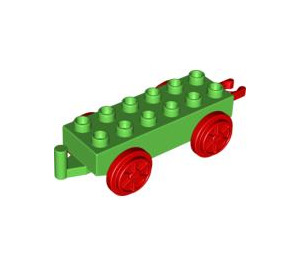 LEGO Bright Green Duplo Train Carriage with Red Wheels and Moveable Hook (64668 / 73357)