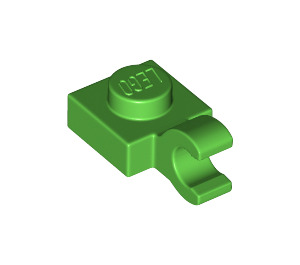 LEGO Leuchtend grün Platte 1 x 1 mit Horizontaler Clip (Dick geöffneter O-Clip) (52738 / 61252)