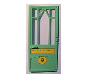 LEGO Bright Green Scala Door Mullioned with 'Olivia, Christian, Emma & Thomas' and '9' Sticker with Hinges