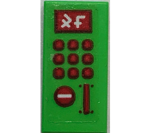 LEGO Bright Green Tile 1 x 2 with payphone pattern Sticker with Groove (3069)