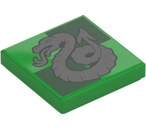 LEGO Lysegrønn Tile 2 x 2 med Slytherin Symbol med Rille (3068 / 106250)