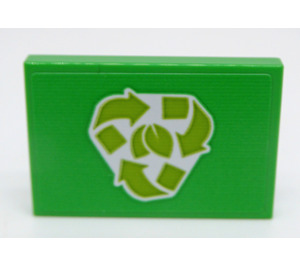 LEGO Bright Green Tile 2 x 3 with Recycling Logo Sticker (26603)