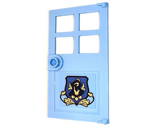 LEGO Bright Light Blue Door 1 x 4 x 6 with 4 Panes and Stud Handle with Emblem with Darkblue 'B' and golden Tendrils Sticker (60623)