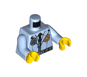 LEGO Helder lichtblauw Politie Jasje met Riem, Tie, Radio en Kenteken Mannelijk Torso (973 / 76382)