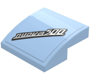 LEGO Bright Light Blue Slope 2 x 2 Curved with Black and Silver 'nuova500' Sticker (15068)