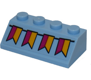 LEGO Bright Light Blue Slope 2 x 4 (45°) with Bunting Flags Sticker with Rough Surface (3037)