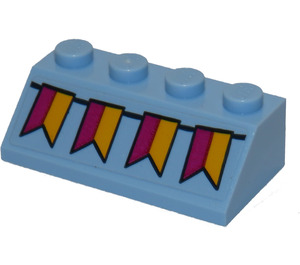 LEGO Bleu clair brillant Pente 2 x 4 (45°) avec Bunting Flags Autocollant avec surface rugueuse (3037)