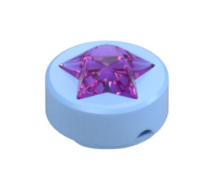 LEGO Bright Light Blue Tile 1 x 1 Round with Raised Transparent Dark Pink Star (72046)