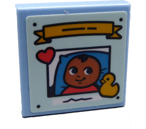 LEGO Bleu clair brillant Tuile 2 x 2 avec De bébé Boy, Cœur et Duck Autocollant avec rainure (3068)