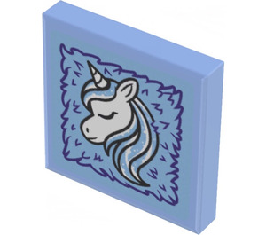 LEGO Bright Light Blue Tile 2 x 2 with Groove with Unicorn Picture