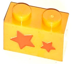 LEGO Helles Licht Orange Backstein 1 x 2 mit 2 Stars Aufkleber mit Unterrohr (3004)