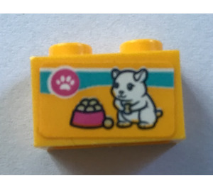 LEGO Bright Light Orange Brick 1 x 2 with Hamster Food Sticker with Bottom Tube (3004)