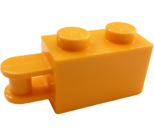 LEGO Klar Ljus Orange Kloss 1 x 2 med Handtag (Inset) (Infällt skaft) (26597)